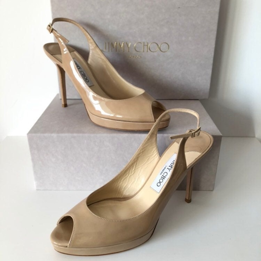 Jimmy Choo Nude Peep Toe Slingback Heels